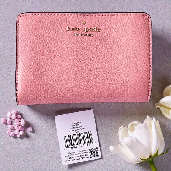 Kate Spade Leila Medium Compact Bifold Wallet Pebbled Leather Peachy Rose NWT - Picture 1 of 12